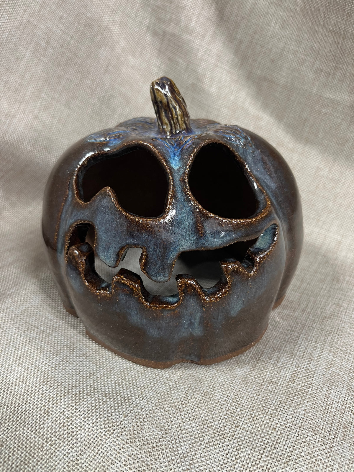Blue Winking Ceramic Pumpkin