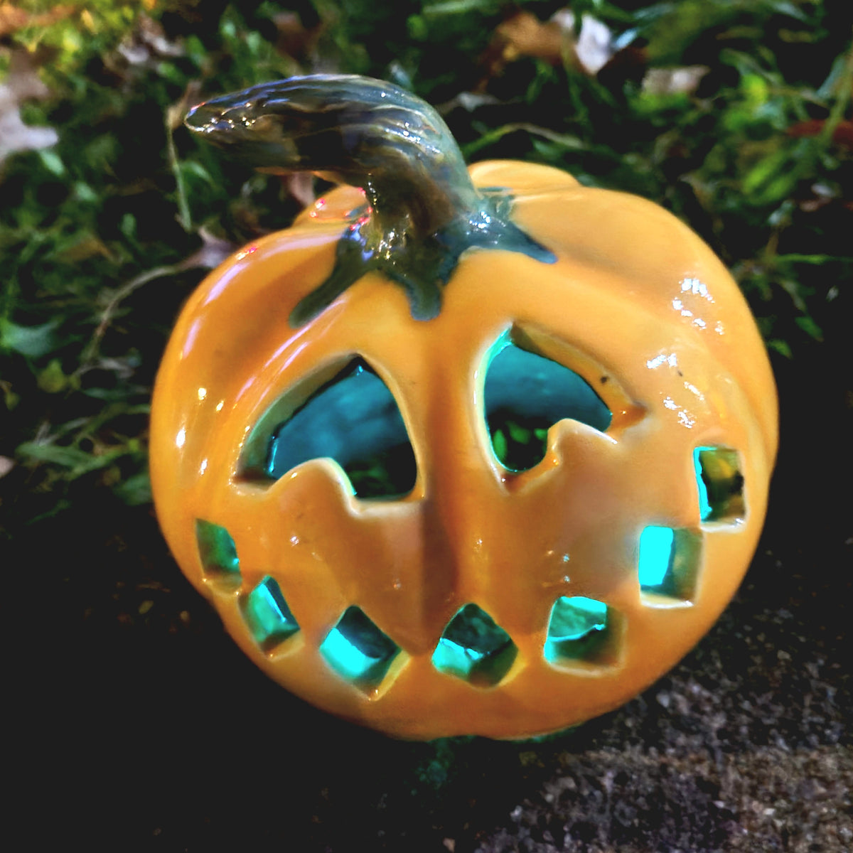 Orange Grinning Ceramic Pumpkin