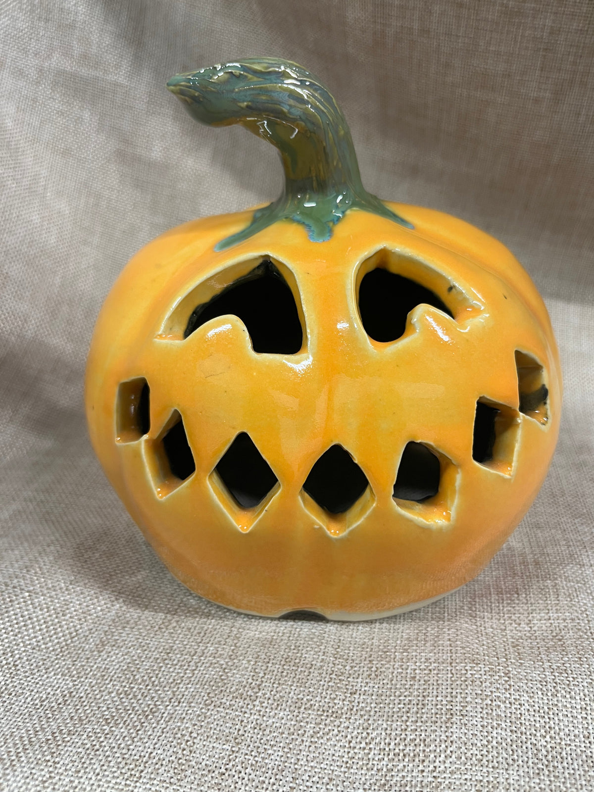 Orange Grinning Ceramic Pumpkin