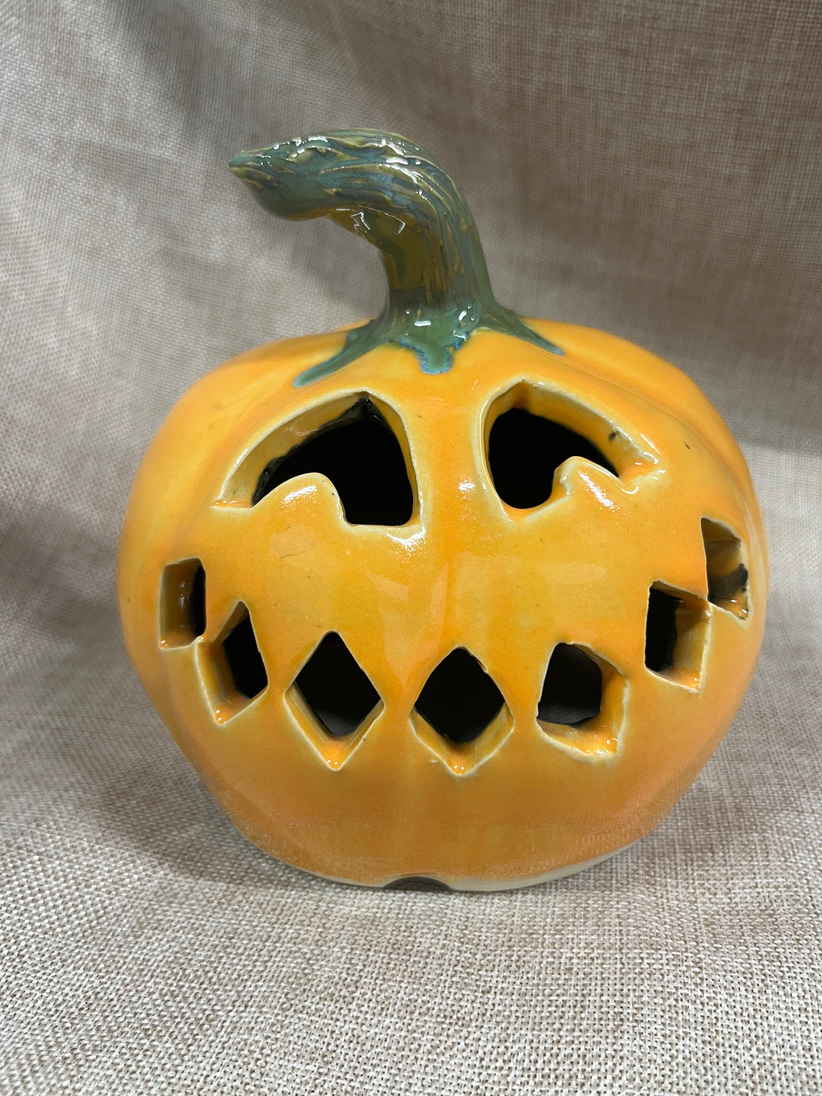 Orange Grinning Ceramic Pumpkin