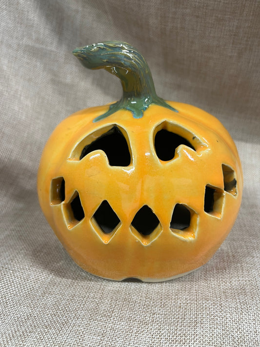 Orange Grinning Ceramic Pumpkin