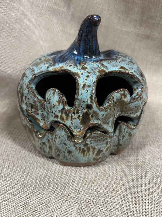 Blue Freckled Ceramic Pumpkin