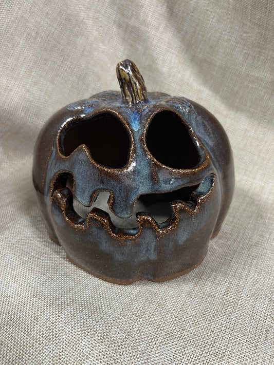 Blue Winking Ceramic Pumpkin