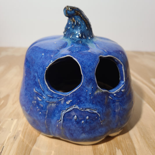 Pouting Blue Ceramic Pumpkin